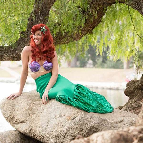 A mermaid character performer for an under-the-sea themed party